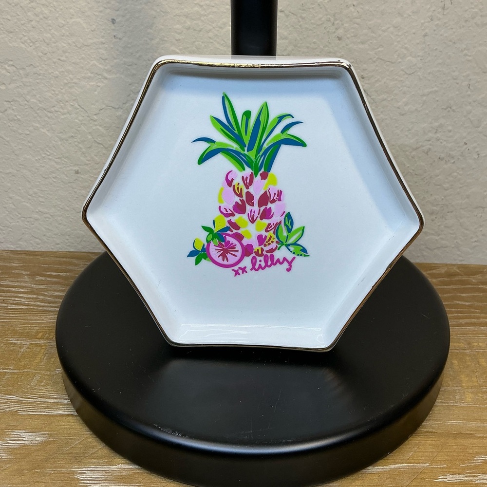Lilly Pulitzer Hexagon Trinket Dish - Pink and Green Pineapple Motif
